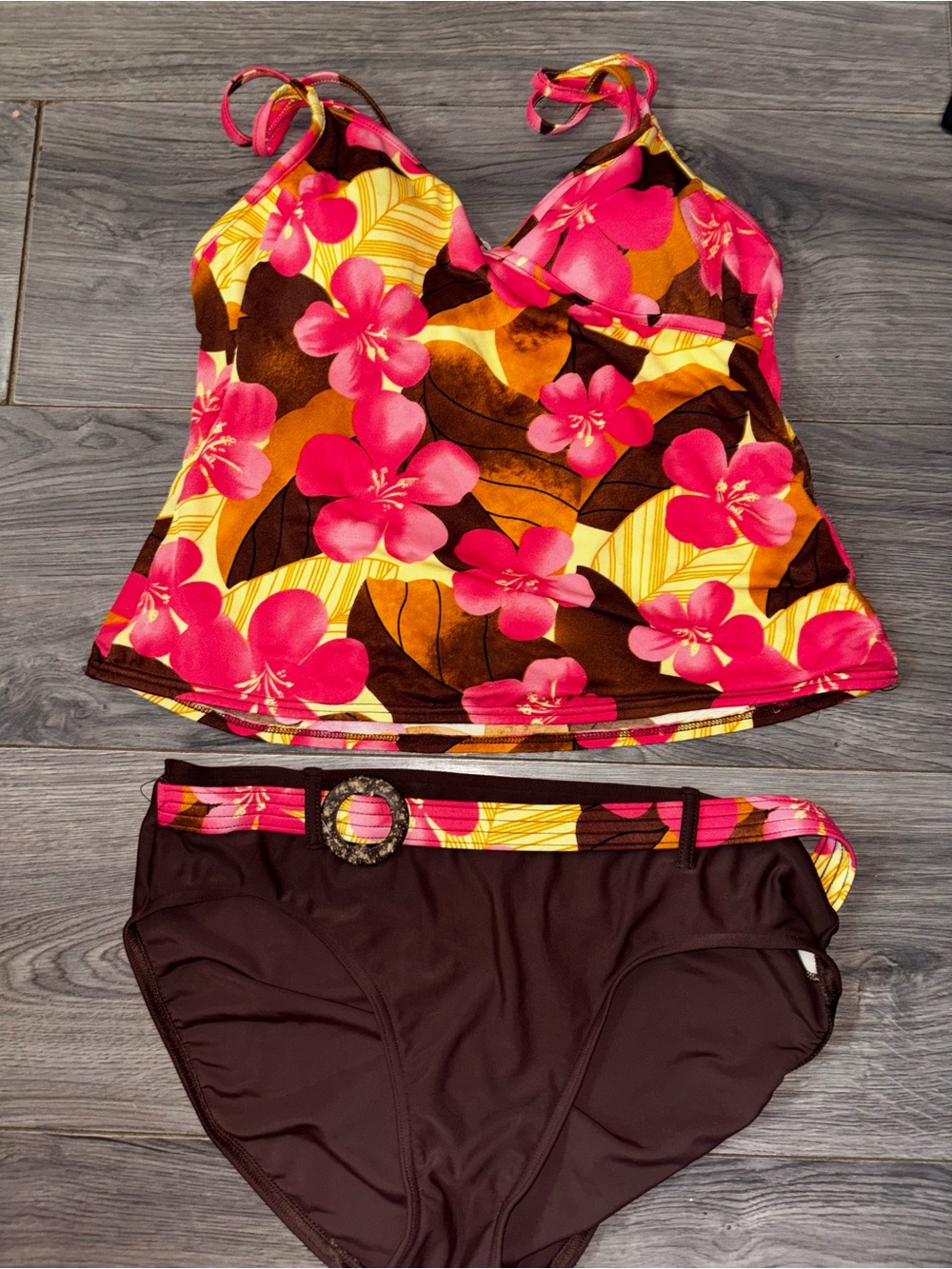 Women’s Floral Tankini Swim Set - Pink & Brown